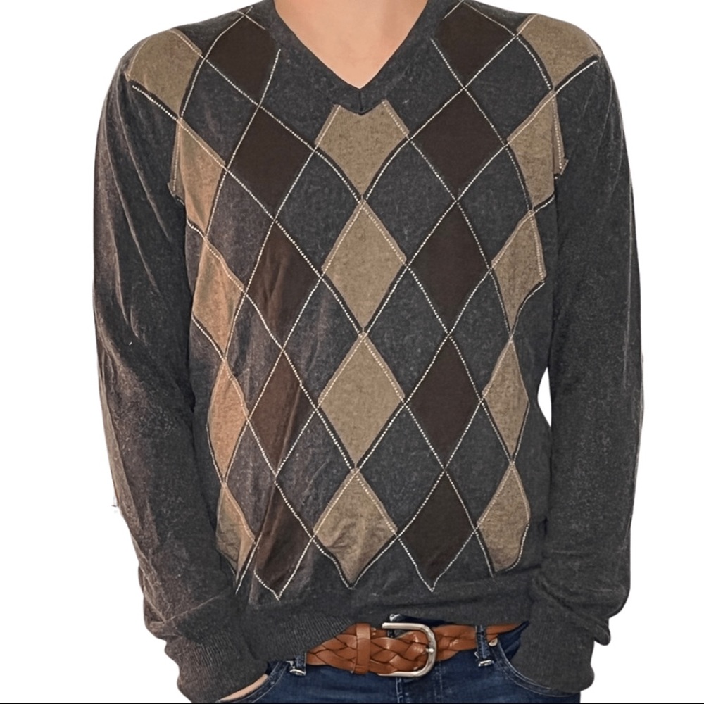 Banana Republic Silk Cashmere Argyle V-Neck sweater